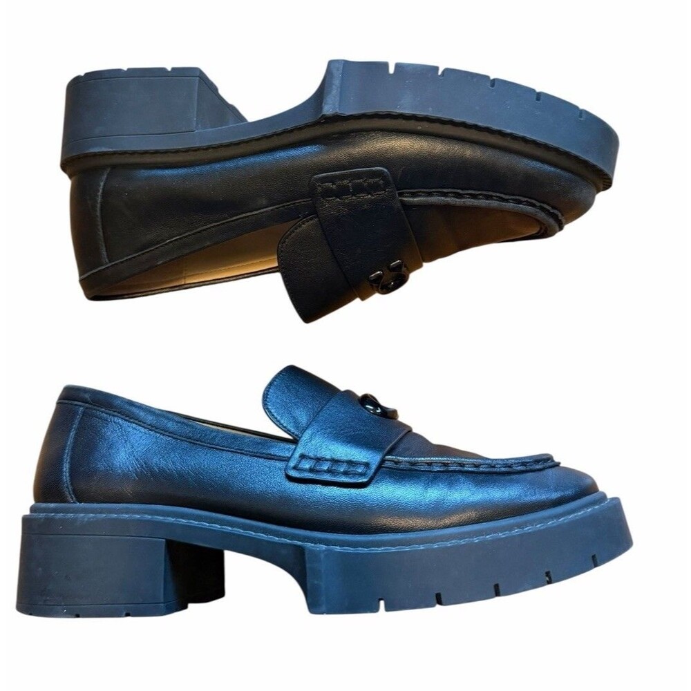 Coach Black Leah Leather Platform Loafers Slip-On Shoes Size 6.5 Logo Chunky Y2K